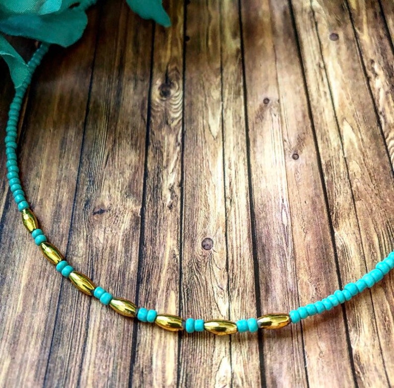 Beach choker/Beaded choker/Turquoise choker/Dainty necklace/Dainty choker/Boho choker/Hippie boho necklace/Hippie jewelry/Beach jewelry image 2