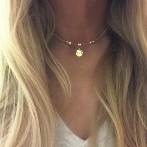 Gold Hammered Disc Choker: Vegan Suede Bohemian Necklace