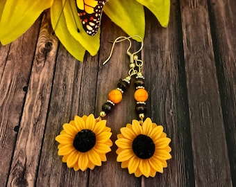 Sunflower Earrings/Boho Earrings/Flower Earrings/Sunflower Long earrings Hippie Earrings/Gift for her