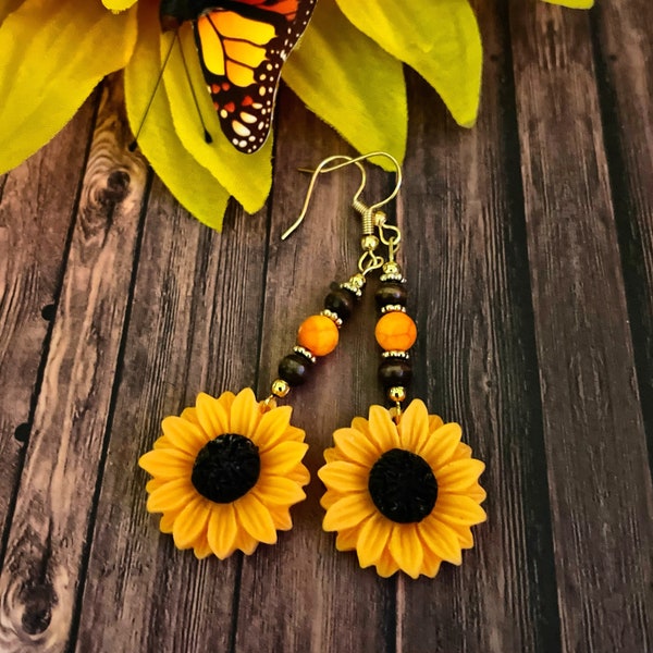 Sunflower Earrings/Boho Earrings/Flower Earrings/Sunflower Long earrings Hippie Earrings/Gift for her