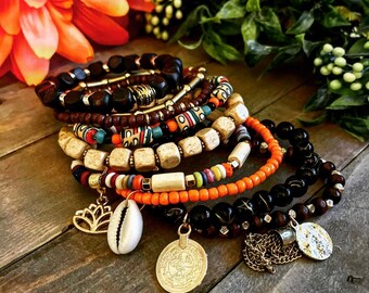 Beaded bracelet set of 3 piece boho hippie style