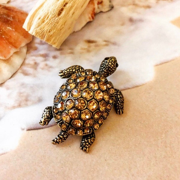 Turtle brooch/turtle rhinestone brooch/versatile turtle pendant/turtle pendant/beach jewelry/vintage brooch/vintage jewelry
