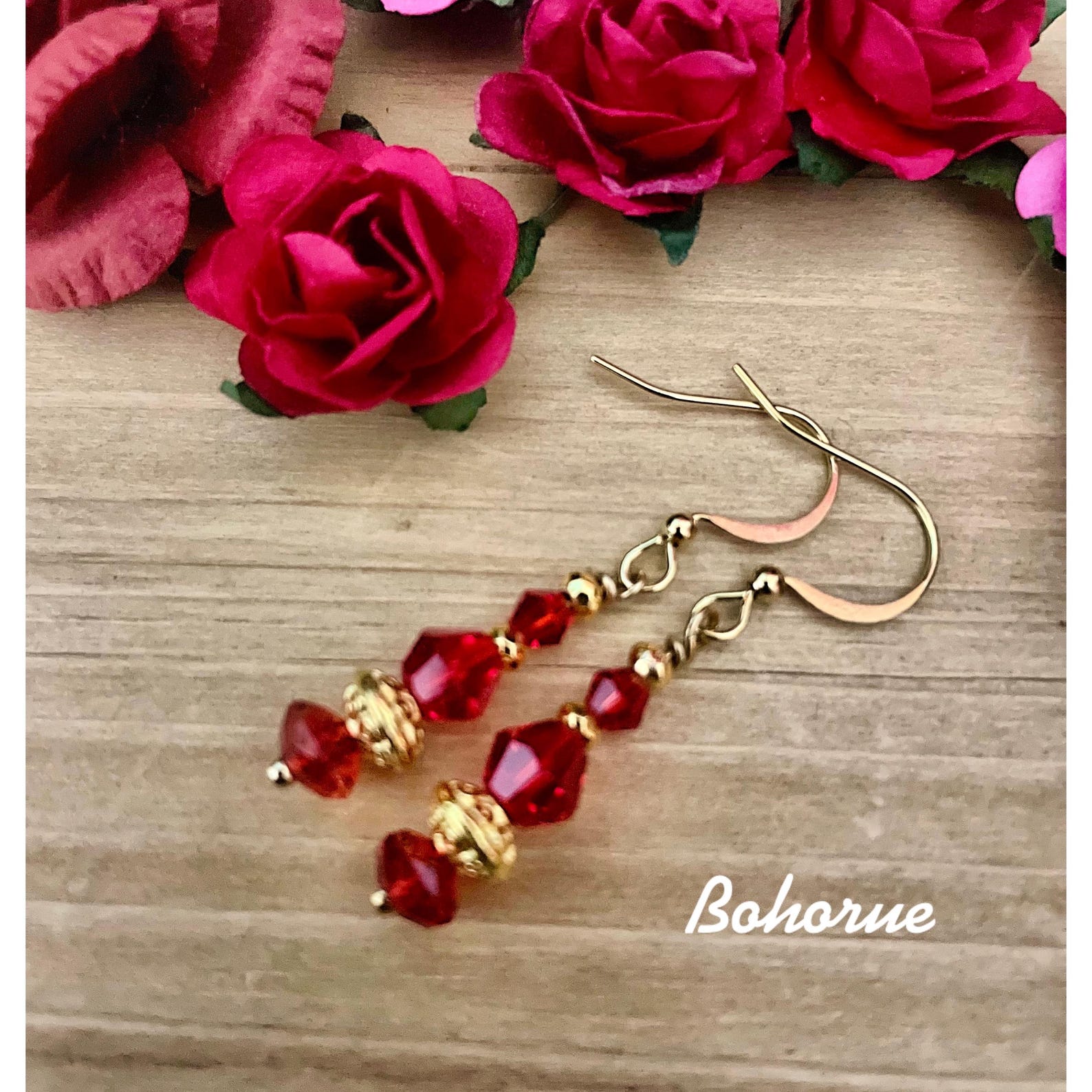 Ruby Red Crystal Dangle Earrings, Gold Plated, Hypoallergenic - Etsy