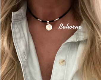 Boho choker/Southwestern choker/silver choker/bohemian necklace/hippie necklace/gypsy jewelry/hammered disc necklace/hammered disc choker