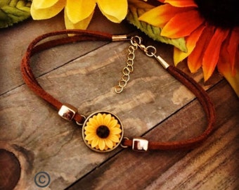 Sunflower Bracelet or Anklet: Vegan Suede Boho Jewelry