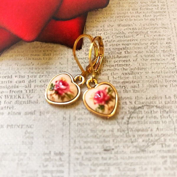 Victorian Earrings/Rose Earrings/Vintage Earrings/Renaissance Earrings/Teacup Rose earrings/Mid Century earrings/gift for her