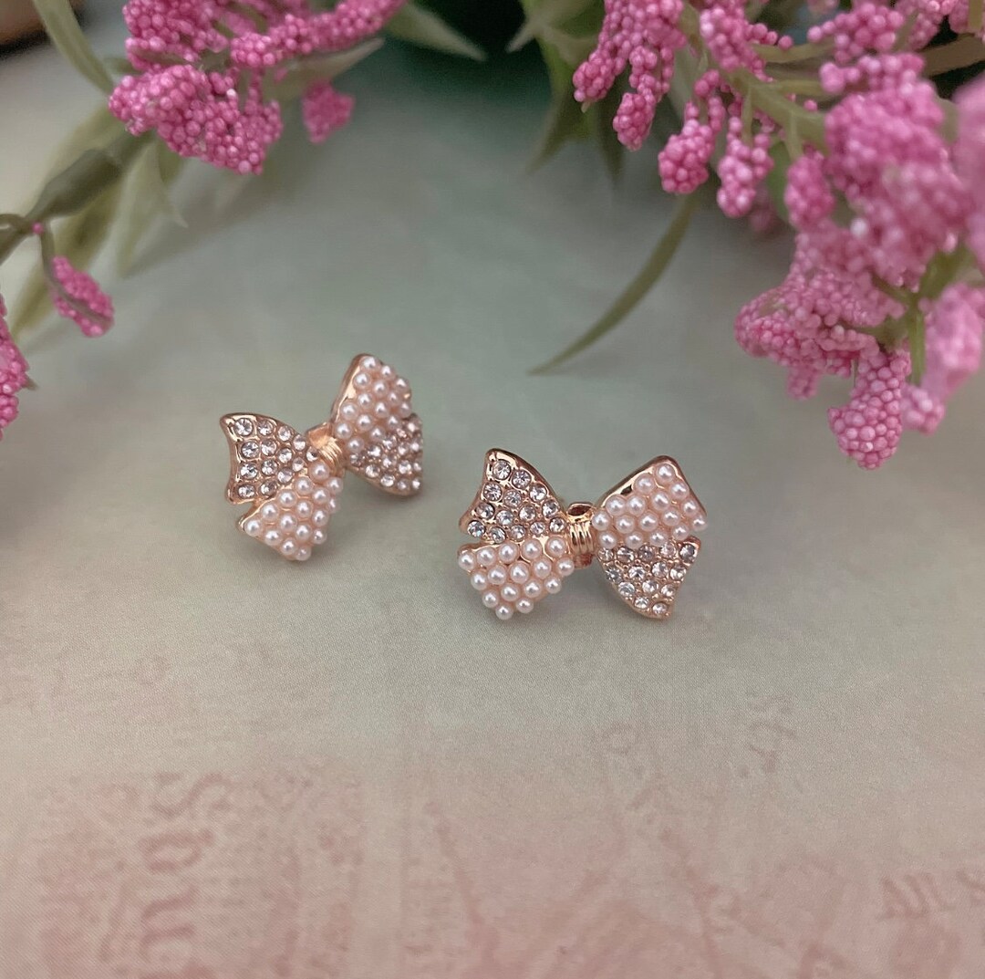Little Bow Earrings/gold Bow Earrings/bow Earrings/vintage Style Earrings/stud Bow Earrings - Etsy