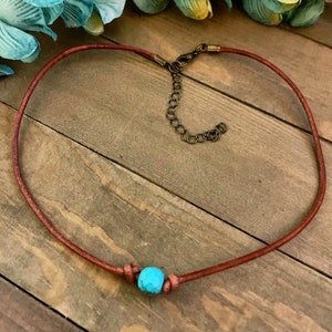 Turquoise Choker/Turquoise Choker/Southwestern choker/brown leather choker/