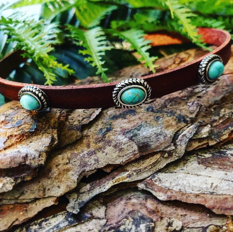 Turquoise Leather Choker Leather Choker Brown Leather Etsy