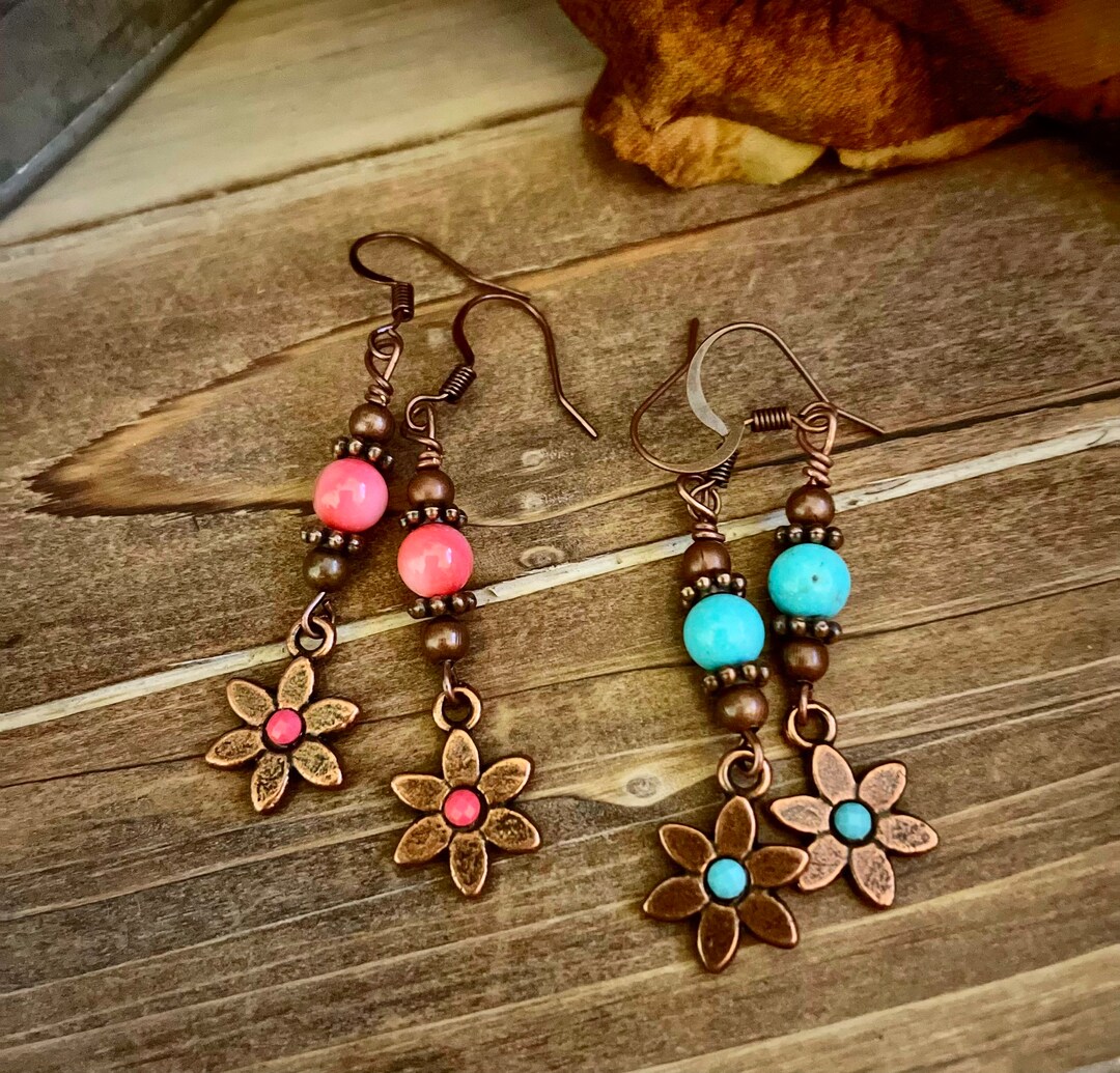 Copper Flower Earrings/flower Earrings/copper Earrings/boho Earrings