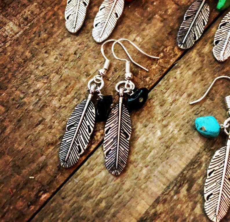 Southwestern EarringsGemstone EarringsFeather EarringsBoho EarringsSouthwestern Style EarringsHippie Earrings