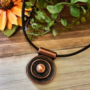 Copper Pendant Necklace/Copper Pendant Necklace/Boho Necklace/medallion necklace/Leather Necklace/Copper Necklace