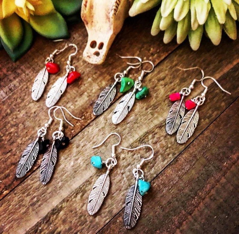 Southwestern EarringsGemstone EarringsFeather EarringsBoho EarringsSouthwestern Style EarringsHippie Earrings