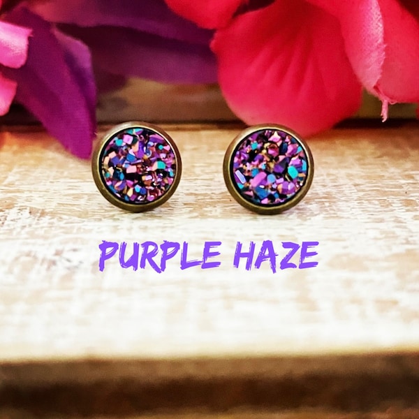 Druzy Stud Earrings/Multi Colors To Choose From/Blue Druzy/Purple Druzy/Gold Druzy/Crystal Druzy/Small Druzy Studs