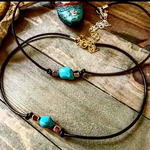 Turquoise Nugget Choker/Turquoise Choker/Southwestern choker/brown leather choker/gold or silver nugget Choker/BoHo Choker