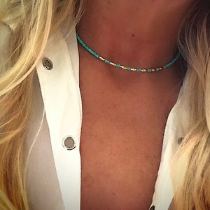 Beach choker/Beaded choker/Turquoise choker/Dainty necklace/Dainty choker/Boho choker/Hippie boho necklace/Hippie jewelry/Beach jewelry