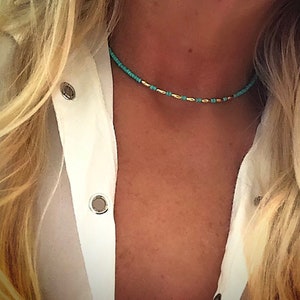 Beach choker/Beaded choker/Turquoise choker/Dainty necklace/Dainty choker/Boho choker/Hippie boho necklace/Hippie jewelry/Beach jewelry image 1