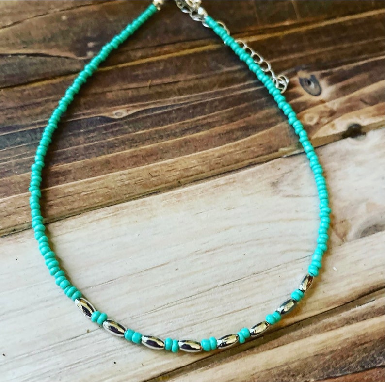 Beach choker/Beaded choker/Turquoise choker/Dainty necklace/Dainty choker/Boho choker/Hippie boho necklace/Hippie jewelry/Beach jewelry image 6