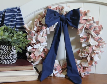 Patriotic Rag Wreath, Patriotic Wreath, July 4th Decor, Independence Day Decor