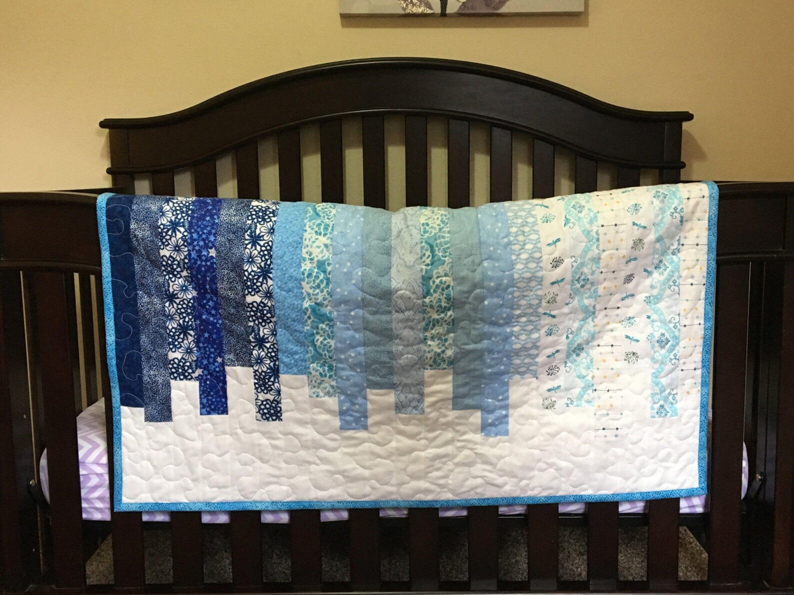 Dragonfly Rows Baby Quilt Blue Ombre Blanket Etsy