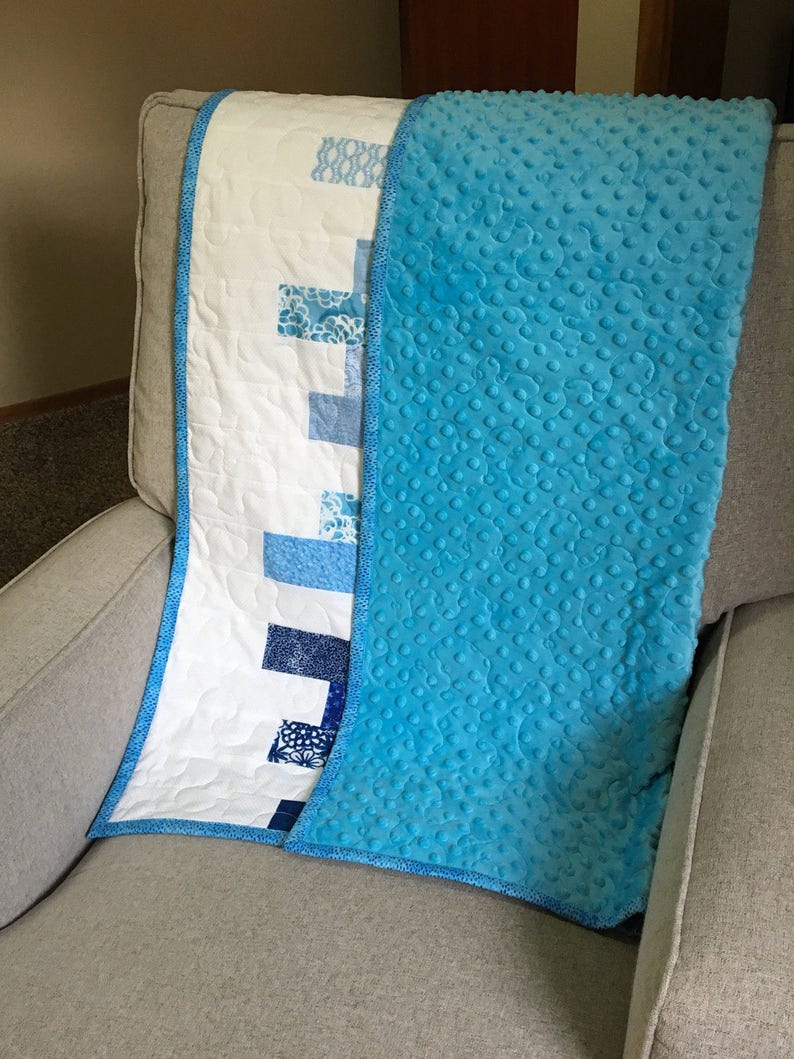 Dragonfly Rows Baby Quilt Blue Ombre Blanket Etsy