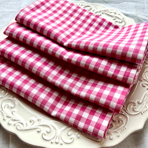 Gingham Cotton Napkins-Hot Pink Check-Set of 4. Valentines Day Table Decor.