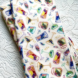 Vintage 50s Cocktails Decor-Designer Terry Cloth Dish Towel.