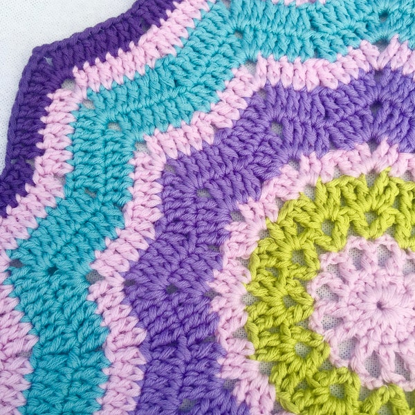 Crochet Mandala Doily-Chevrons-Purple-Lime-Turquoise.