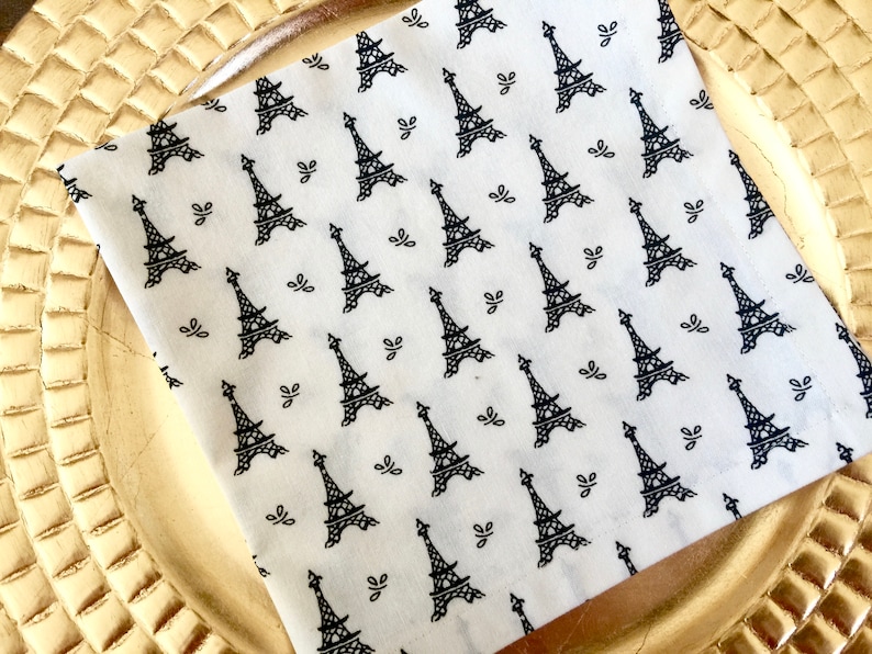 Eiffel Tower Cloth Napkins-Set of 4-Black /& Ivory-French Parisian Party-Brunch-Lunch-Tea-Wine-Bridal.