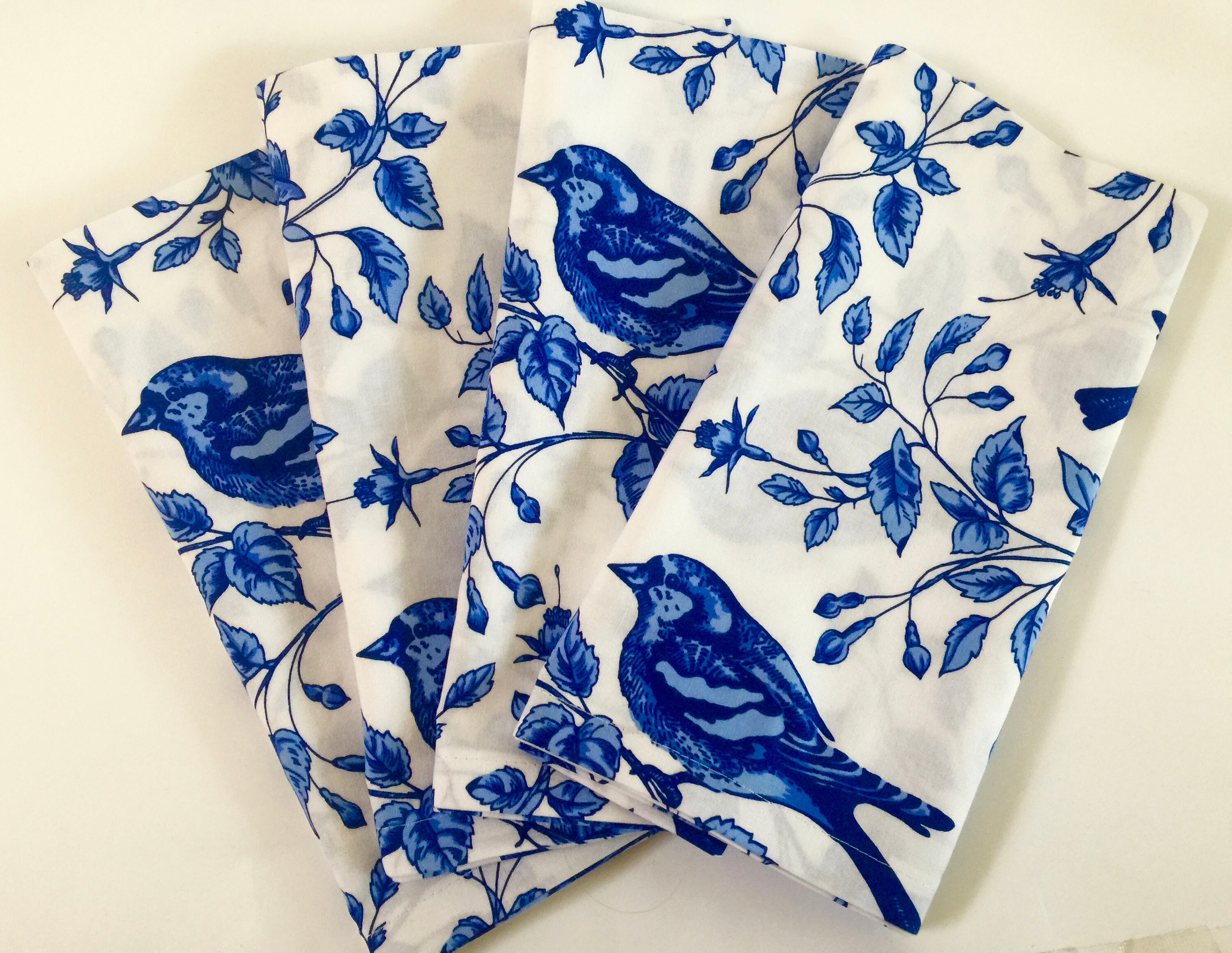 Large Cloth Napkins Blue & White Birds on Branches Dresden Etsy