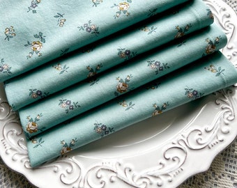 Cloth Napkins-Vintage Floral on Light Teal-Shabby-Cottage-Farmhouse Table Decor-Reusable Table Linens by Besse Margaret.
