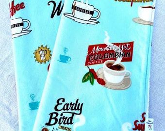 Coffee Decor Designer Terry Dish Towel- Aqua.