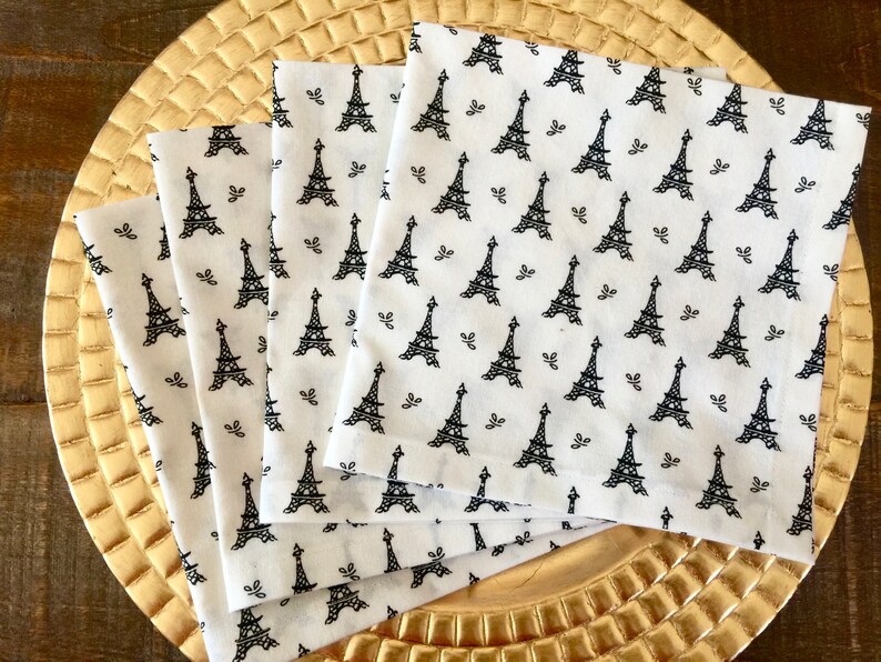 Eiffel Tower Cloth Napkins-Set of 4-Black /& Ivory-French Parisian Party-Brunch-Lunch-Tea-Wine-Bridal.
