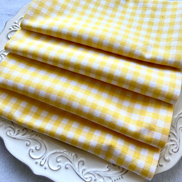 Gingham Cotton Napkins-Sunny Yellow Check-1/4” Checks-Set of 4. Spring-Summer Table Decor.