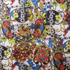 Vintage synthetics fabric, 3.2 yards in 1 listing, Floral pattern, Flower, Textile, Vintage Sewing Supplies, USSR, 1980s