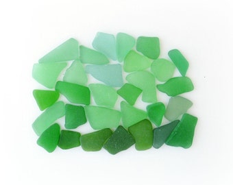 Green Sea Glass Pieces, Beach Decor, Jewelry Making Supplies