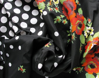 Vintage Viscose Fabric, Floral Polka Dot Pattern, 2.6 Yards, USSR Textile