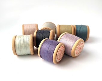 8 Vintage Wooden Spools, Cotton Thread, Sewing Supplies, 1970s-80s, Set of 8