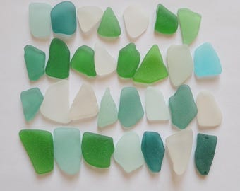 30 sea glass mix, Medium size, Green, White, Blue, Beach finds pieces, Genuine sea glass, Craft supplies, Home decor, Jewelry making