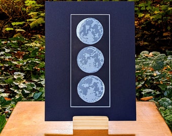 Moon Phase "transform" Multicolor Reduction Linocut Celestial Wall Art Decor Handmade Limited Edition Print CUSTOM MAT INCLUDED