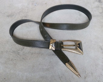 Size Small for 24-29 waist Thin Green Snakeskin Genuine Snakeskin 90s Era Vintage Belt By Mercante Honolulu for Nordstrom