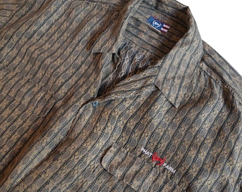 Men's Vintage Phat Farm Silk Shirt, XL // Oversized Patterned Silk Button Up // Tan, Grey, Beige Long Sleeve Shirt