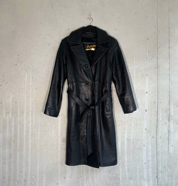 Vintage 3/4 Length Leather Trench Coat, Size Medium// Long Leather