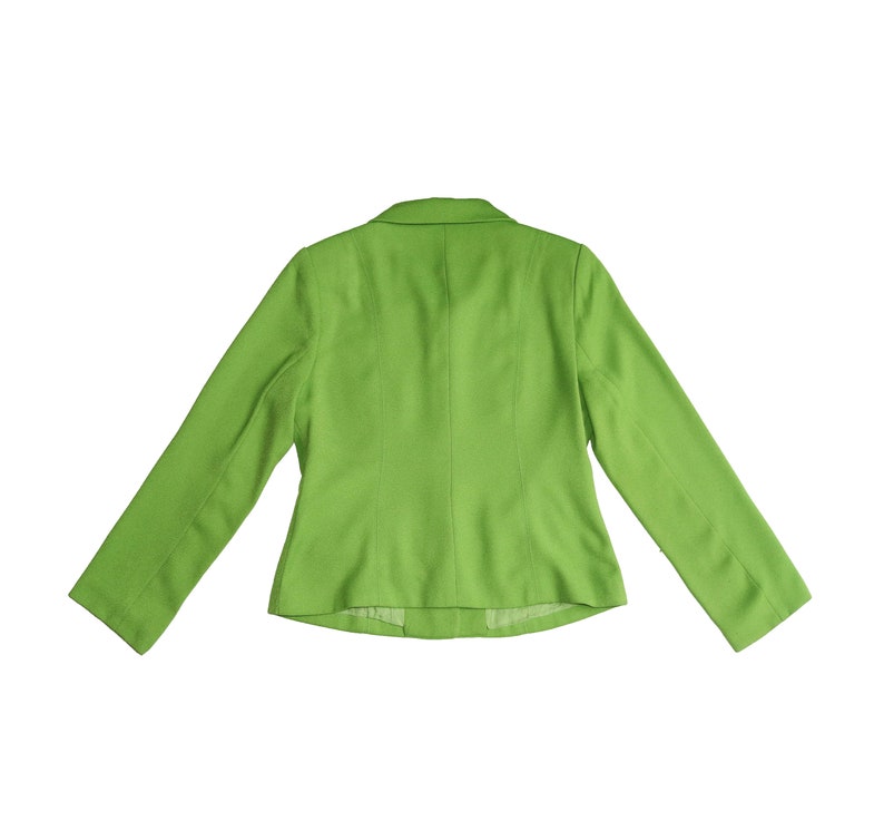 Vintage Lime Green Knit Jacket, Size 38, XS/Small // 80s Hing Lee Boxy Bright Green Jacket // Button up Blazer // 90s image 5