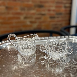 Vintage Pinwheel Crystal Cream & Sugar Set // Elegant Barware // Bar Cart // Dining Ware //