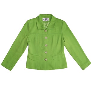 Vintage Lime Green Knit Jacket, Size 38, XS/Small // 80s Hing Lee Boxy Bright Green Jacket // Button up Blazer // 90s image 1