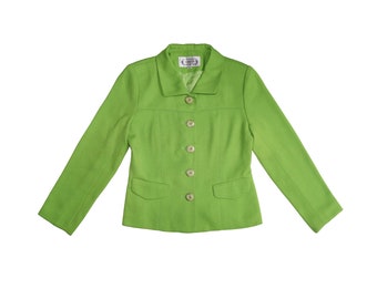 Vintage Lime Green Knit Jacket, Size 38, XS/Small // 80s Hing Lee Boxy Bright Green Jacket // Button up Blazer // 90s