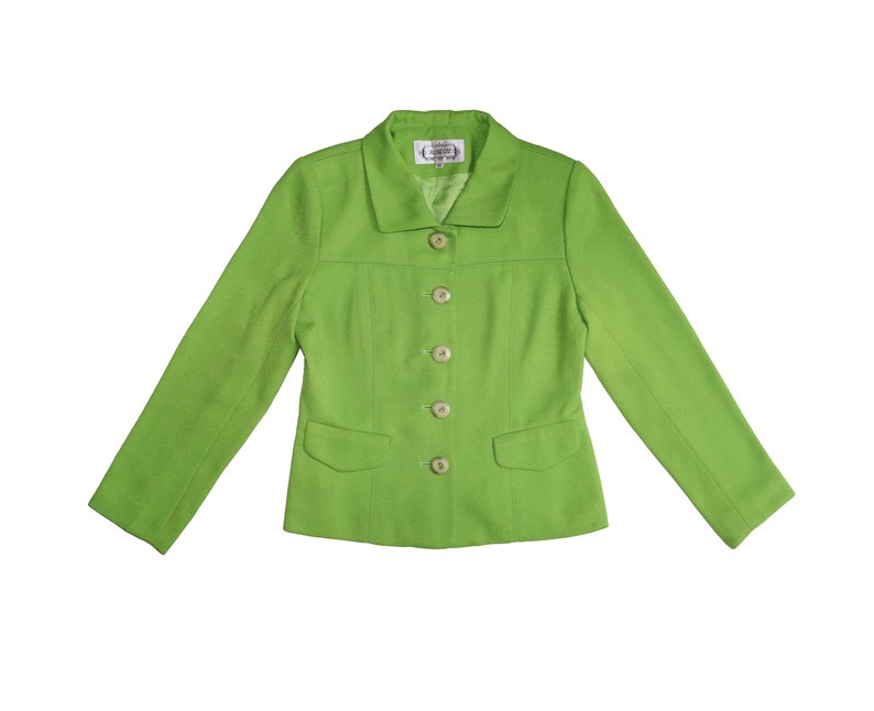 Vintage Lime Green Knit Jacket, Size 38, XS/Small // 80s Hing Lee Boxy Bright Green Jacket // Button up Blazer // 90s image 1