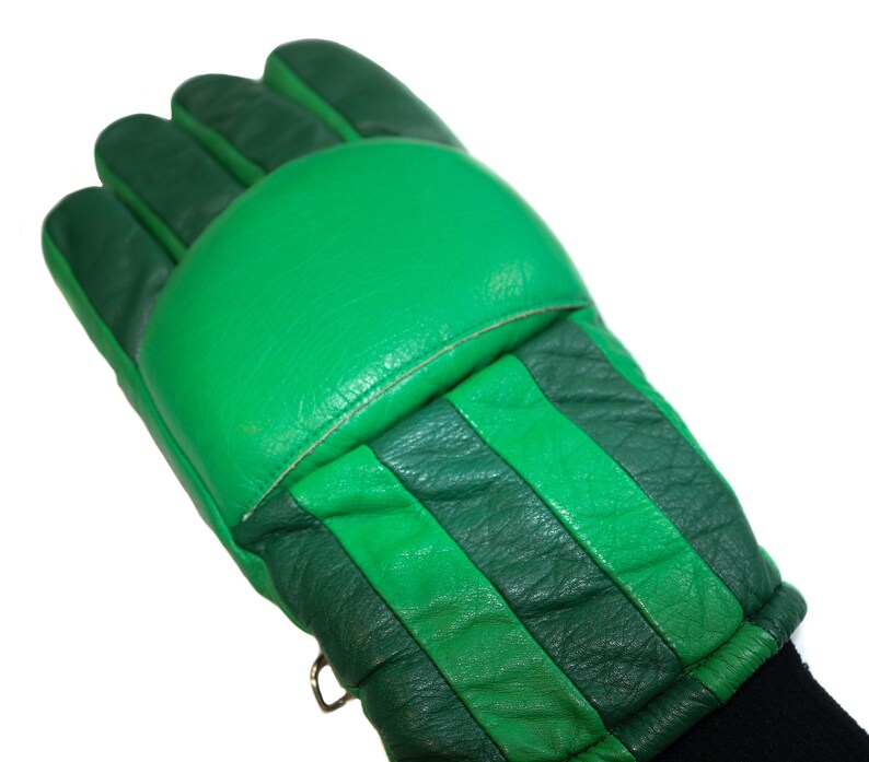 Men's Vintage Green Leather, Size Medium // Striped Kelly Green Leather