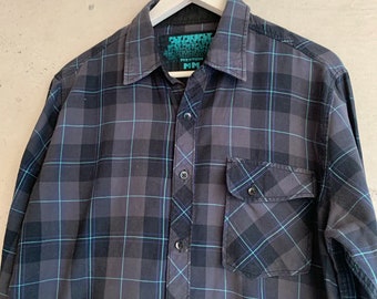 Vintage Men’s Plaid Button Up, Size Medium // Blue and Grey Long Sleeve Flannel Shirt // Cotton Shirt